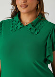 Eyelet Trimmed Stretch Knit Top