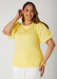 Plus Size Rosette Sleeved Ribbed Top