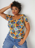 Plus Size eye print mesh tee plus size t shirt knit top