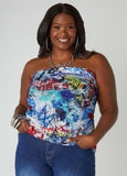 Plus Size Graffiti Mesh Tube Top Plus Size Bandeau Top Set