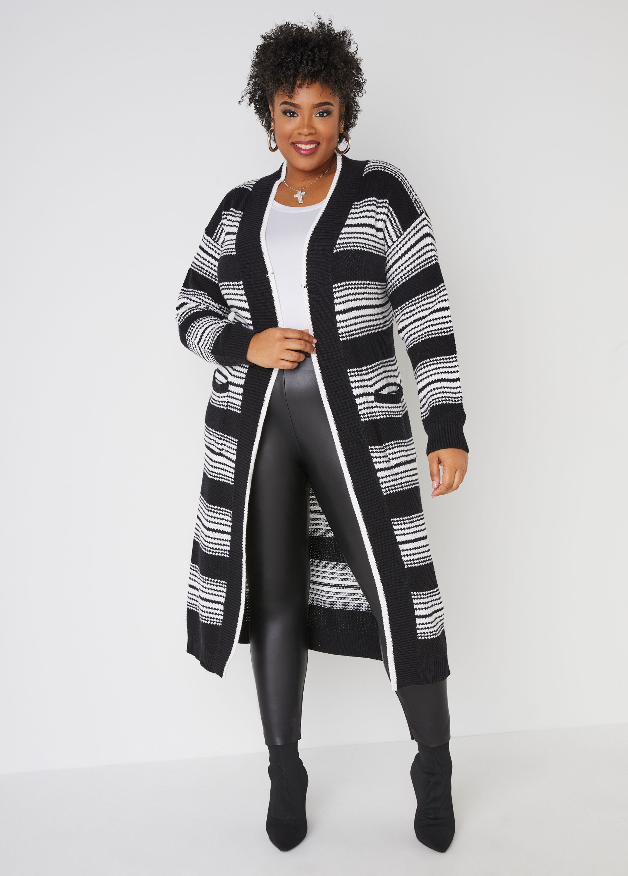 Plus Size stripe cardigan knit plus size knit duster plus size sweater