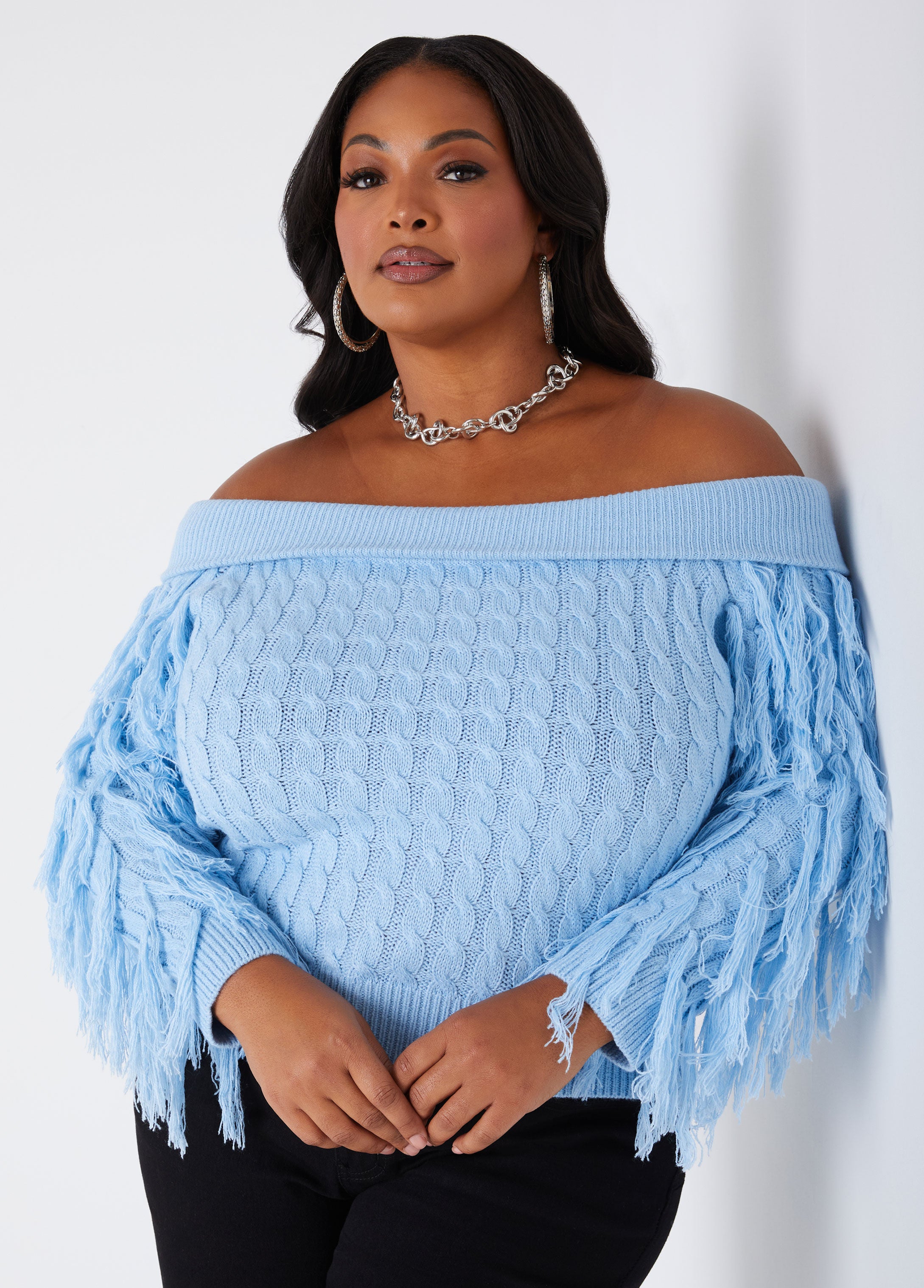 Plus Size Off The Shoulder Sweater Plus Size Cable Knit Top