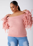 Off The Shoulder Fringed Sweater
