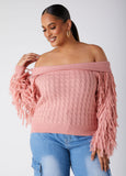 Off The Shoulder Fringed Sweater