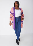 Plus Size Striped Knit Cardigan Plus Size Full Length Layer Sweater