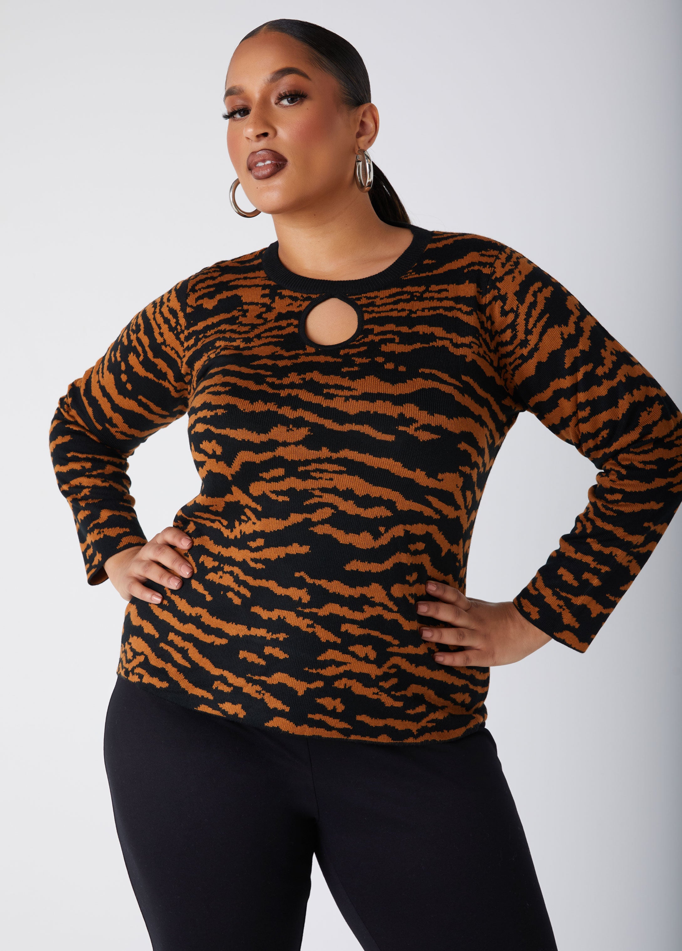 Plus Size Camo Knit Sweater Plus Size Keyhole Knit Top