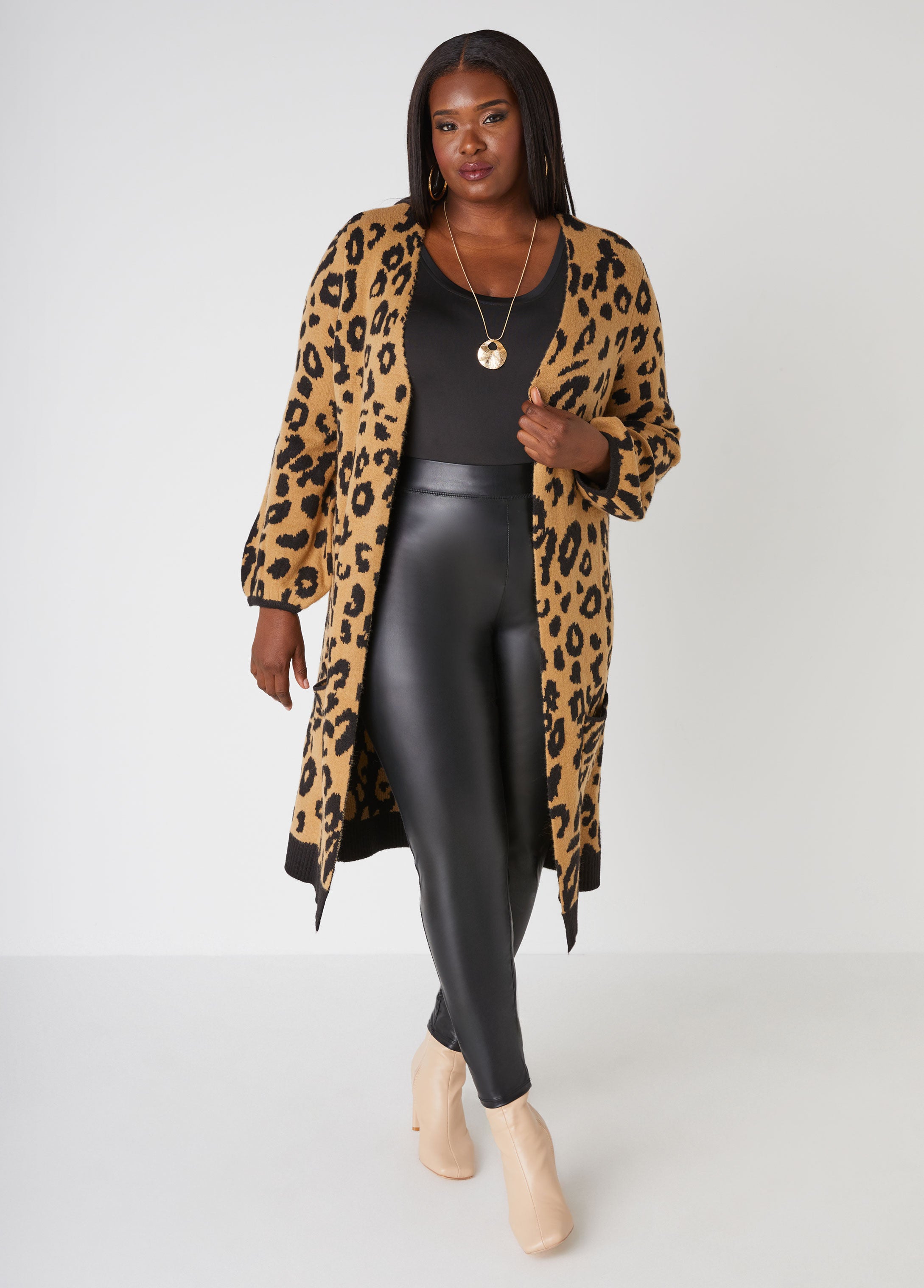 Plus Size leopard cardigan knit plus size knit duster plus size sweater