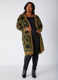 Plus Size Camo Knit Open Front Long Duster Cozy Cardigan