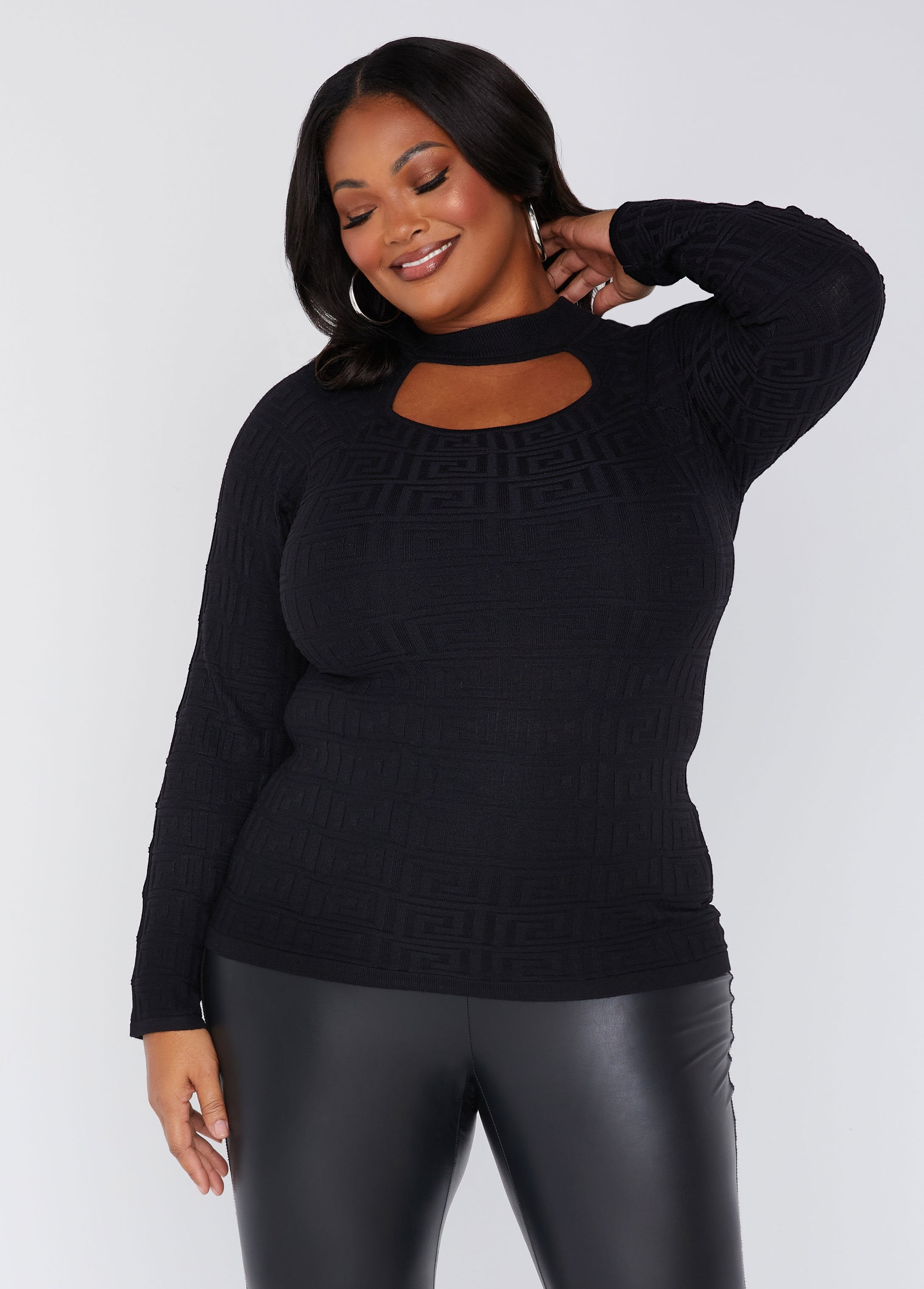 Plus Size jacquard knit top plus size plus size fitted sweater