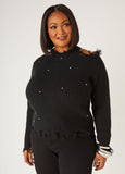 Plus Size distressed crystal sweater plus size cutout knit sweater