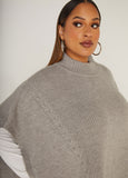 Ribbed Knit Mock Neck Cape