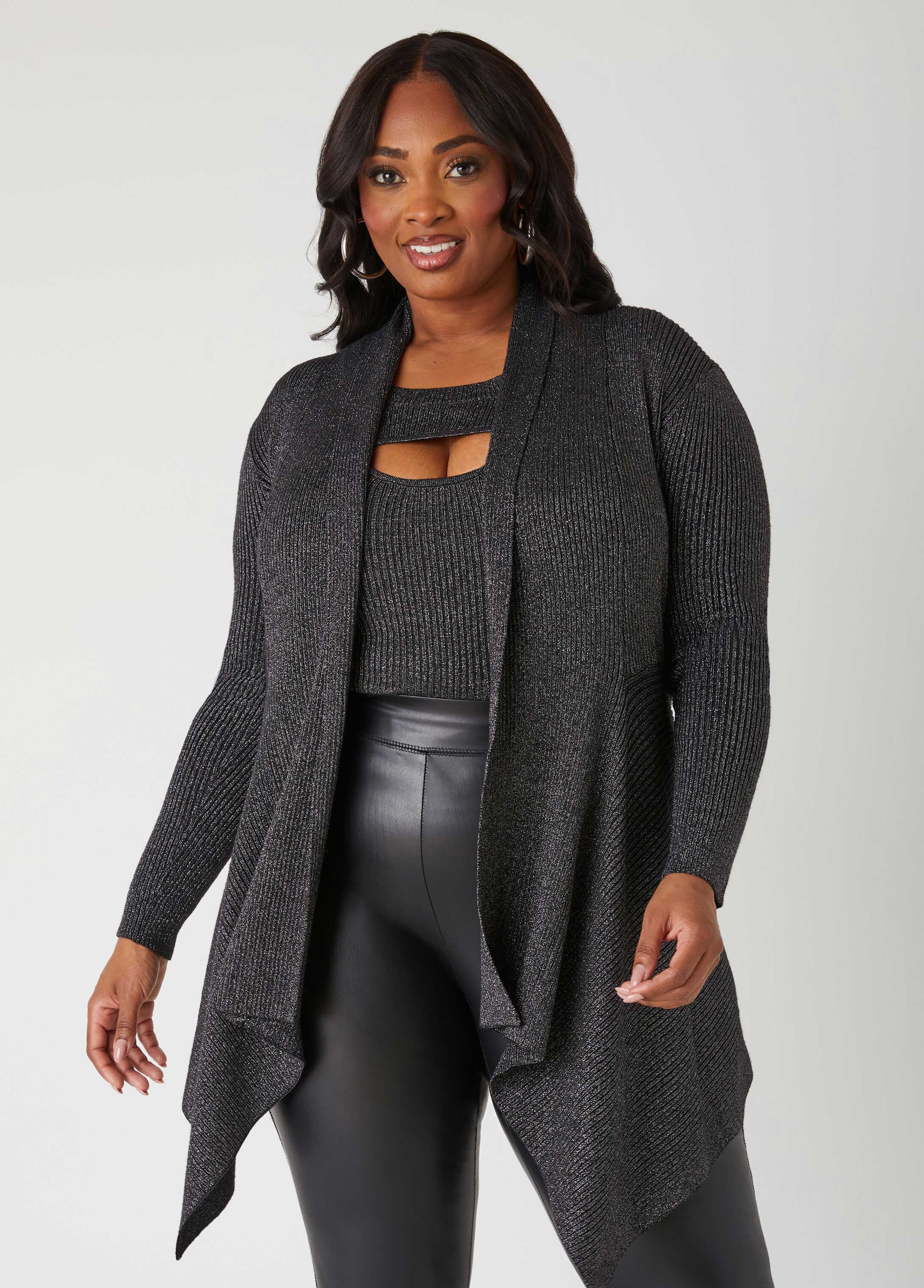 Plus Size metallic cardigan plus size duster plus sixe sweater set