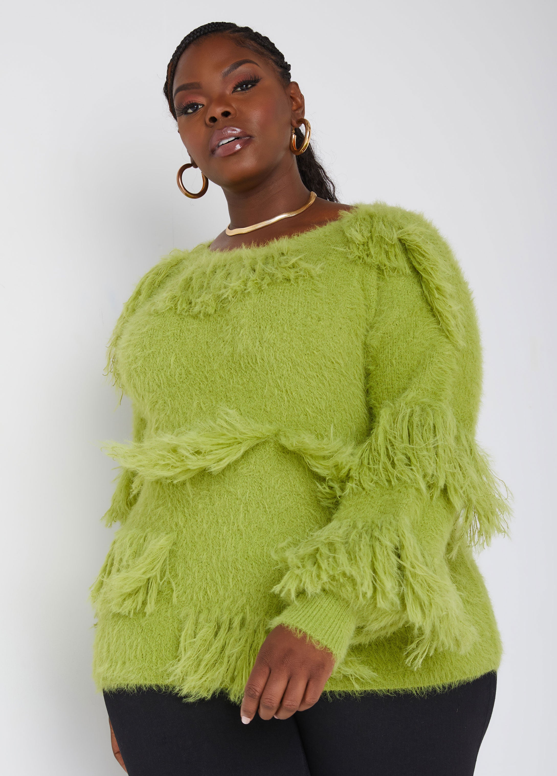 Plus Size Fringed Sweater Plus Size Knitted Sweater Winter Style