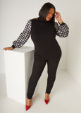 Houndstooth Paneled Turtleneck Sweater