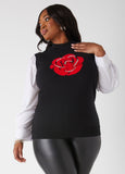 Plus Size Chic Rose Layered Effect Long Sleeved Sweater Vest