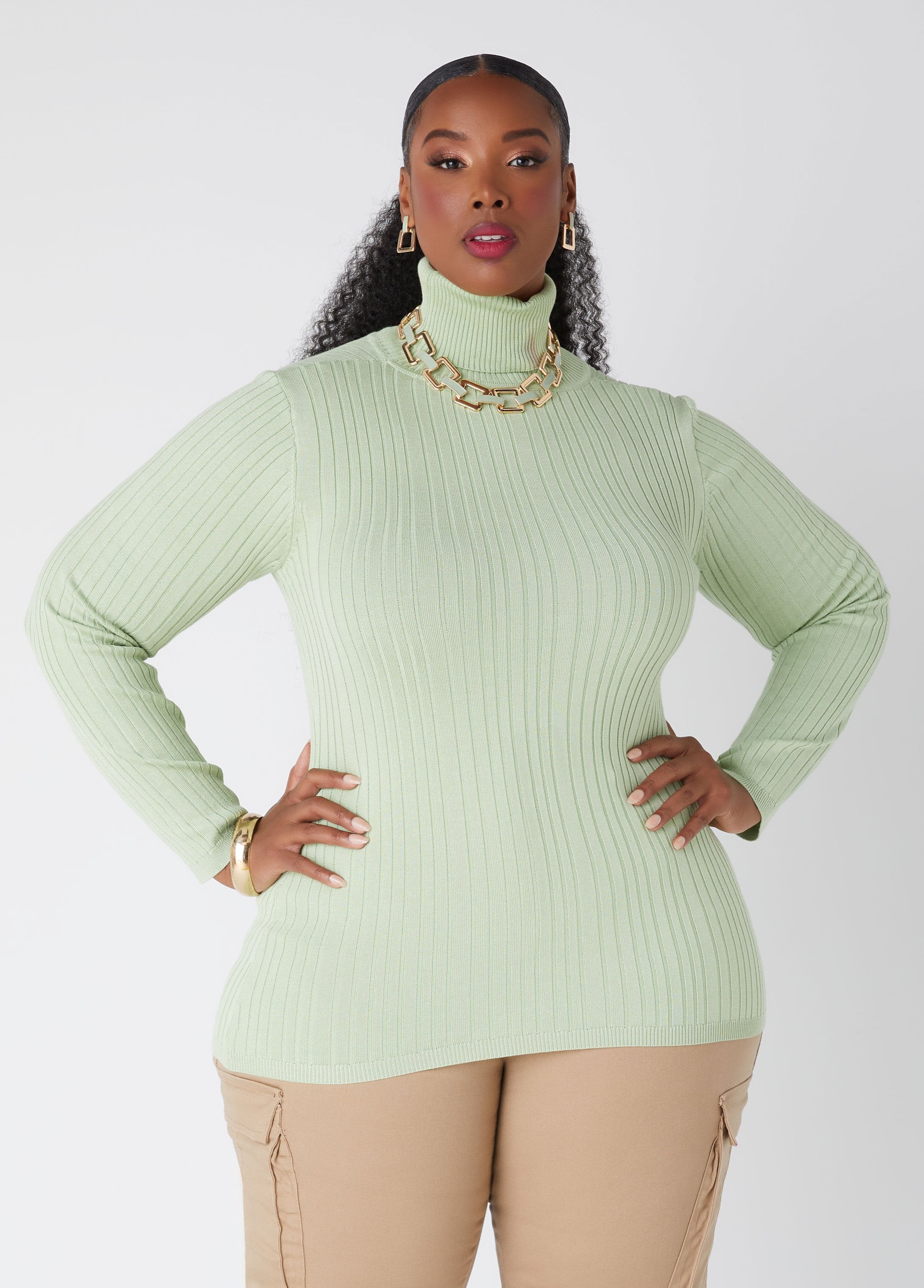 Plus Size Fitted Classic Ribbed Knit Turtleneck Sweaters