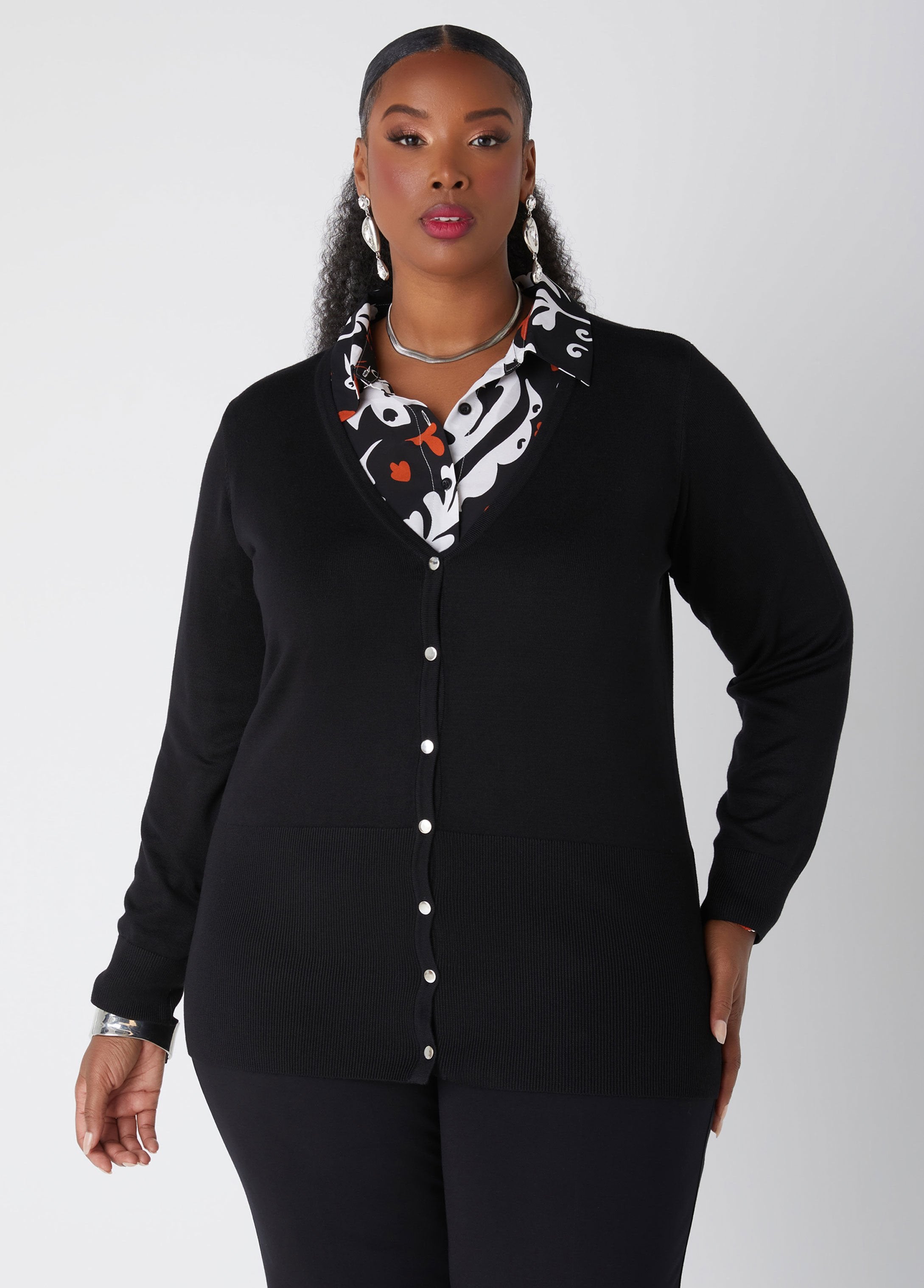 Plus Size Classic Knit Cardigan Plus Size V Neck Sweater