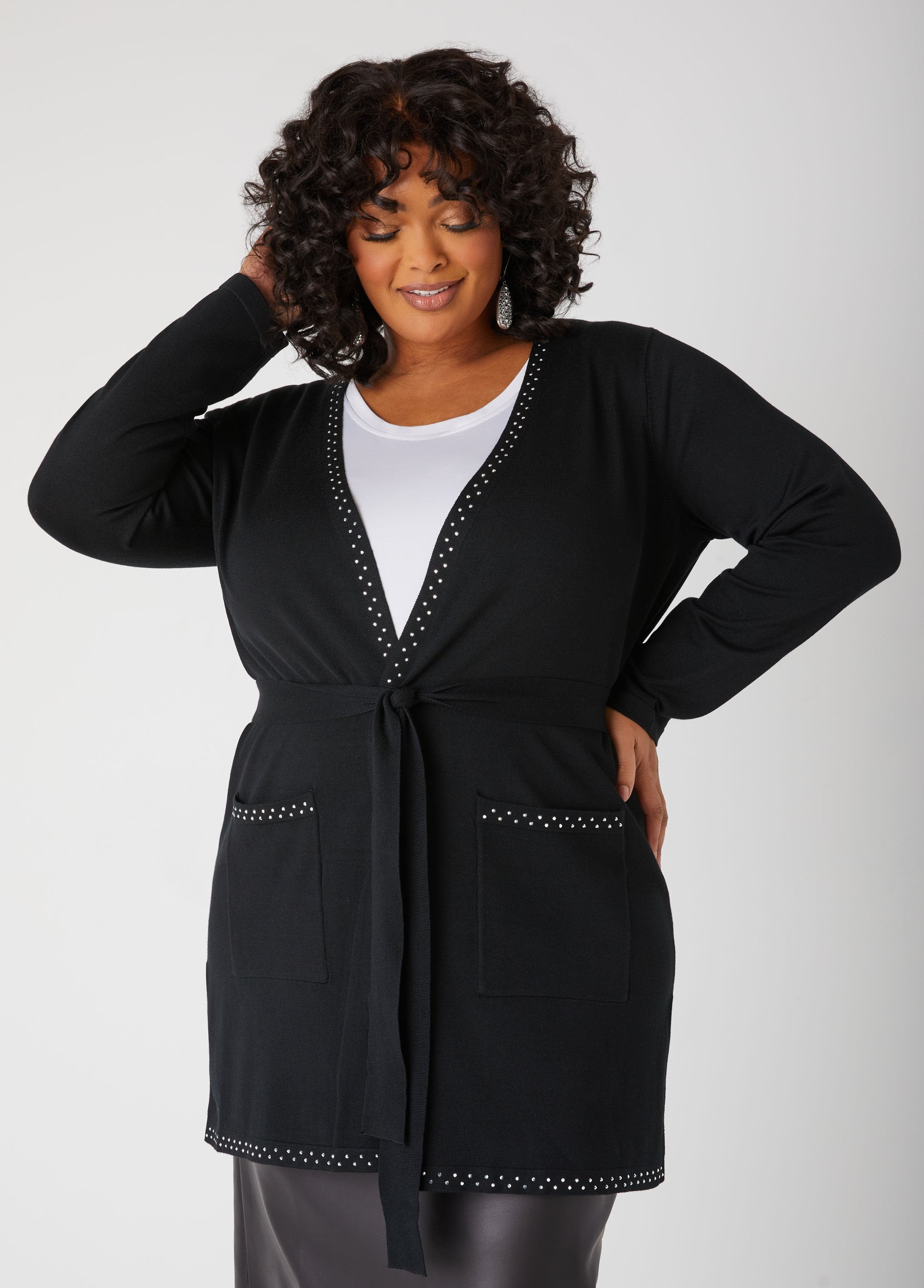 Plus Size crystal cardigan plus size knit styles plus size belted duster