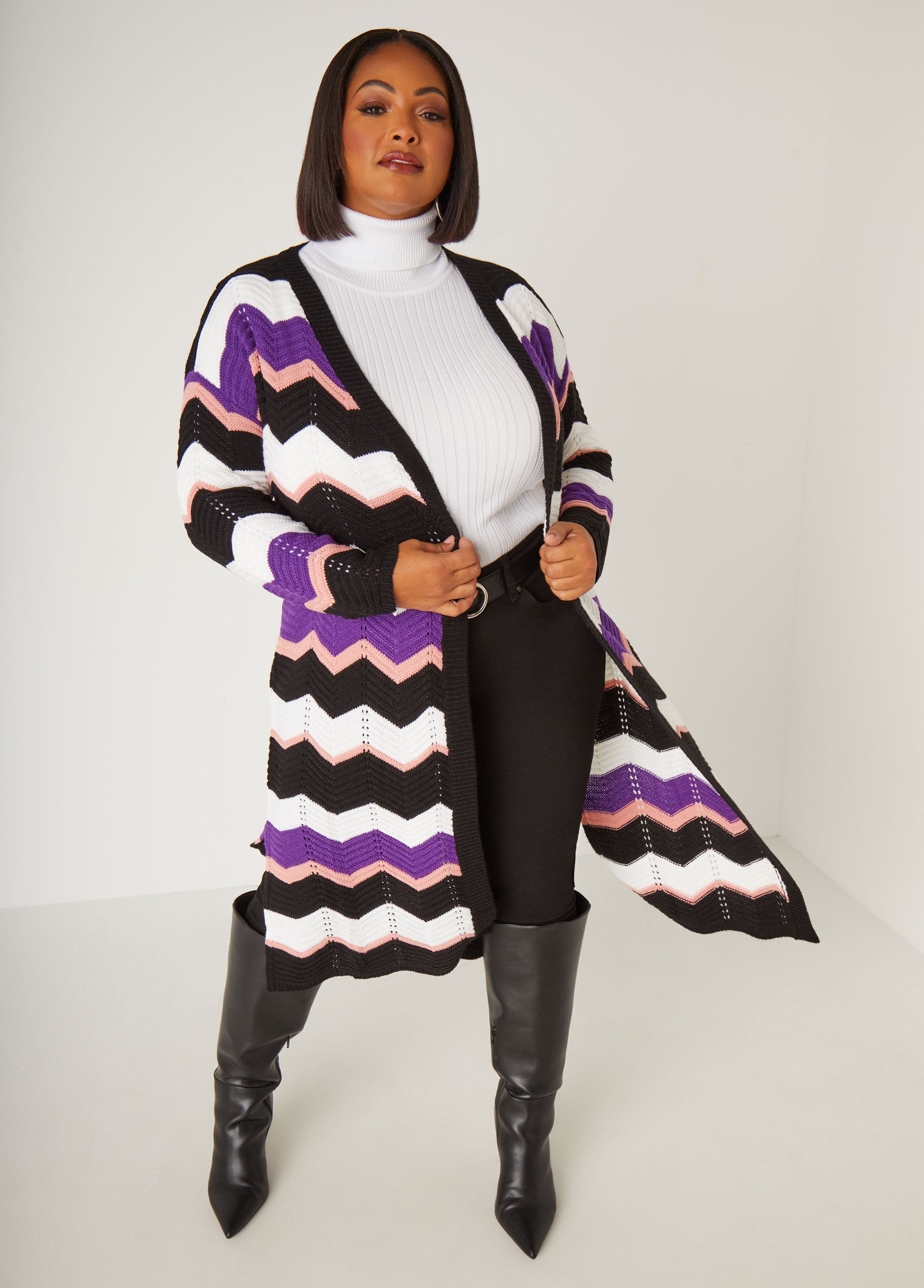 Plus Size zig zag cardigan knit plus size knit duster plus size sweater