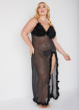 Plus Size Sexy Mesh Gown Plus Size Lingerie Feather Gown