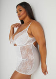 Eyelet Paneled Lace Chemise Set