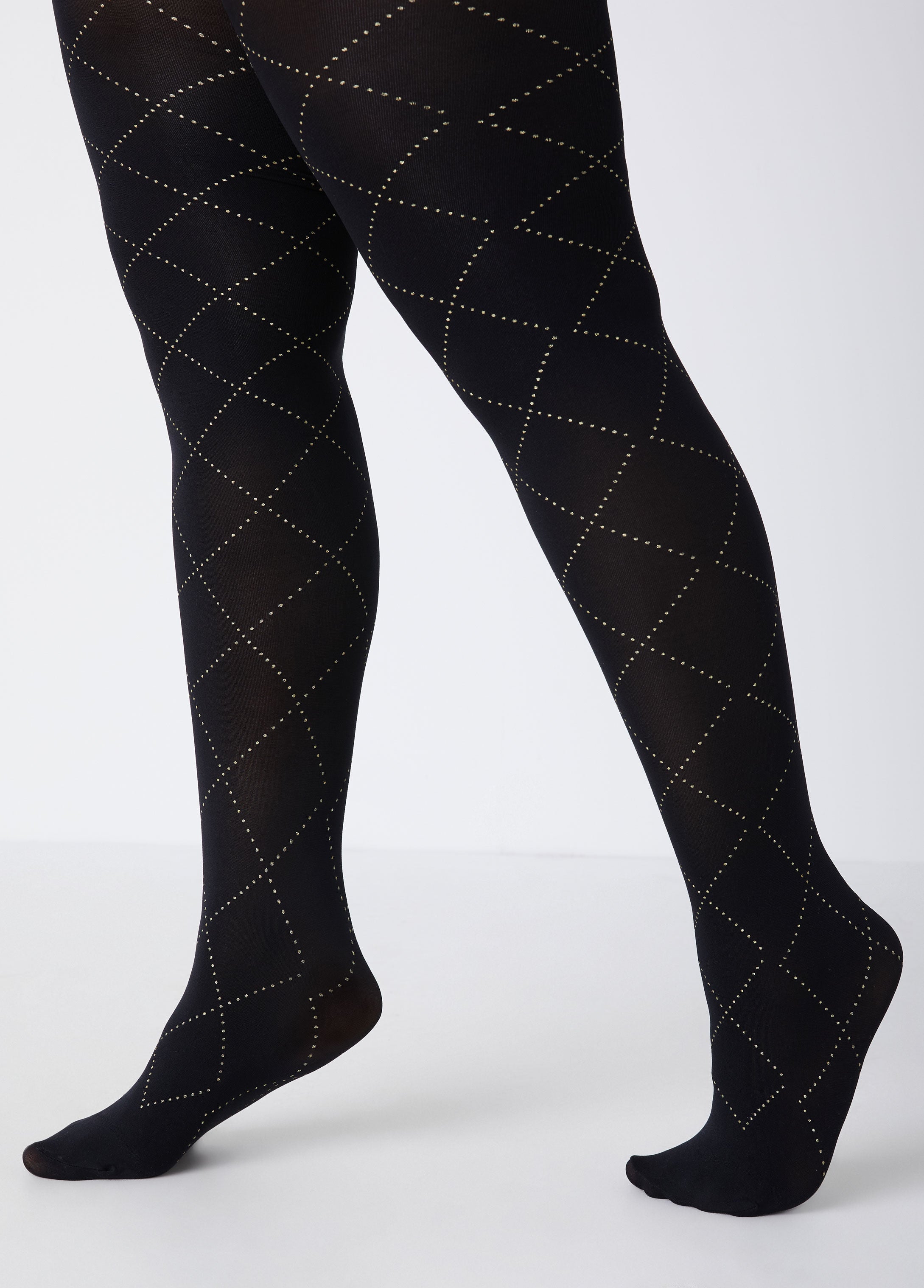 Plus Size Hosiery Glitter Opaque Plus Size Black Footed Tights