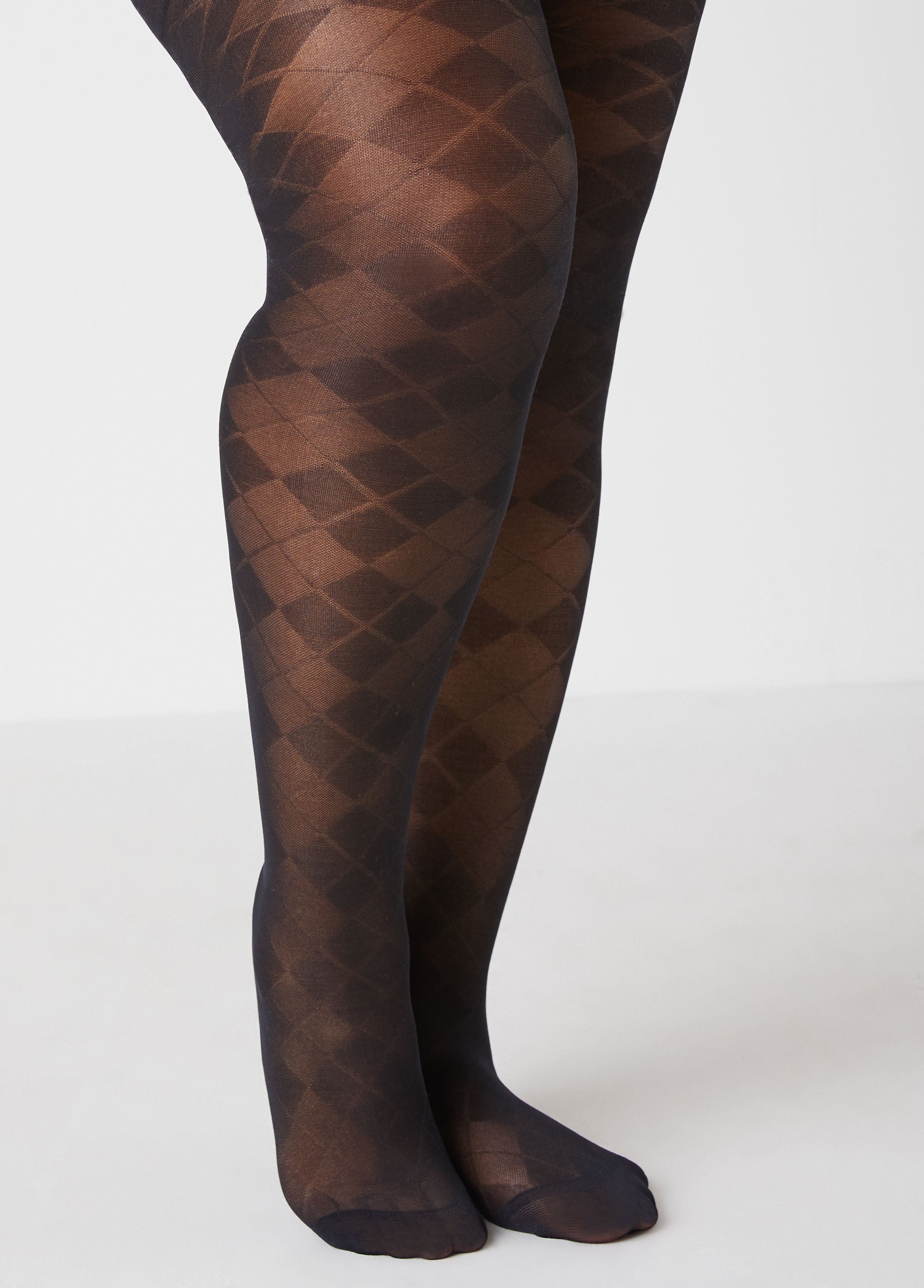 Plus Size Argyle Stockings Sexy Control Top Sheer Footed Tights