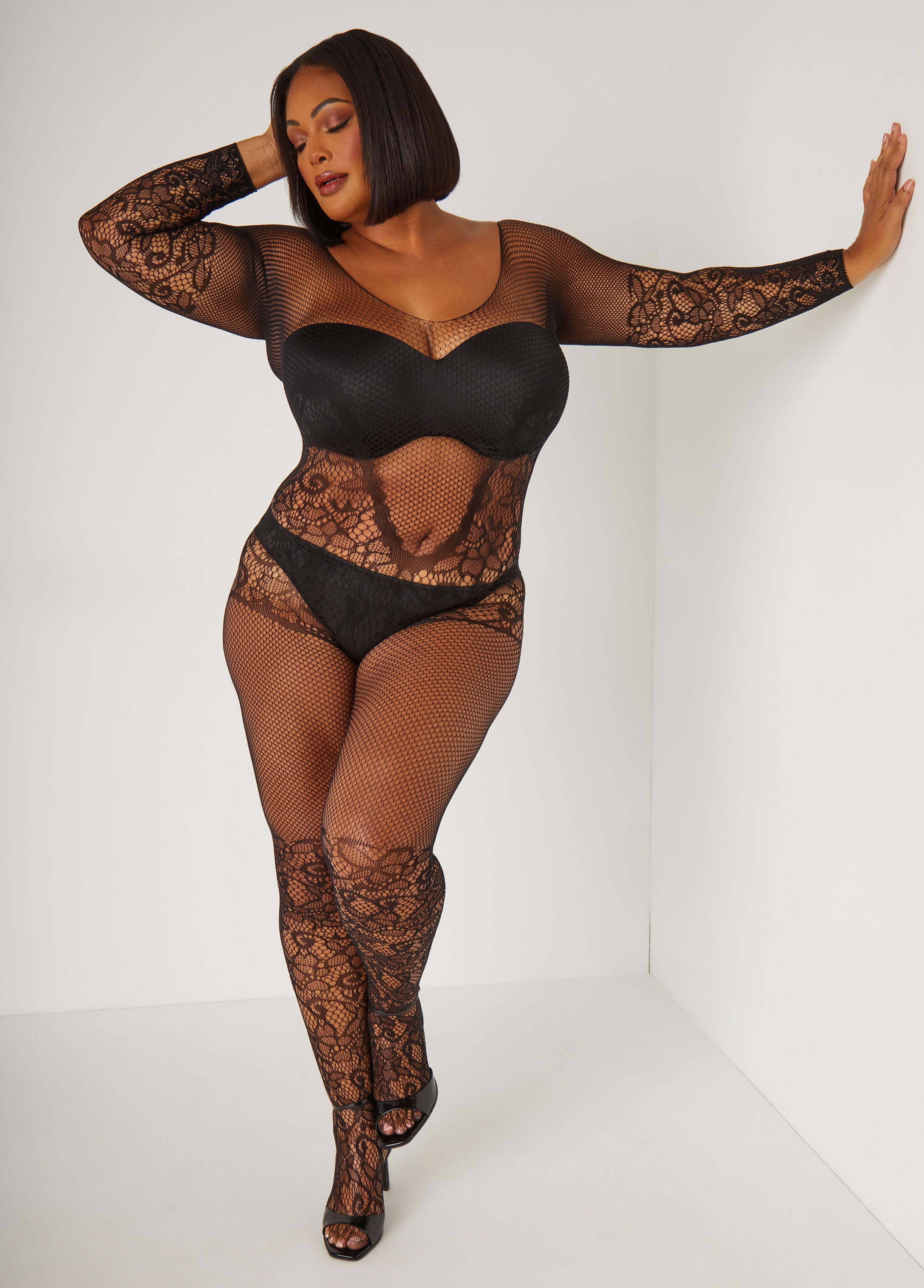 Plus Size Fishnet Bodystocking Sexy Lingerie Plus Size Lace Catsuit