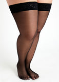 Plus Size Hosiery Trendy Silk Sheer Lace Top Support Thigh High Tights