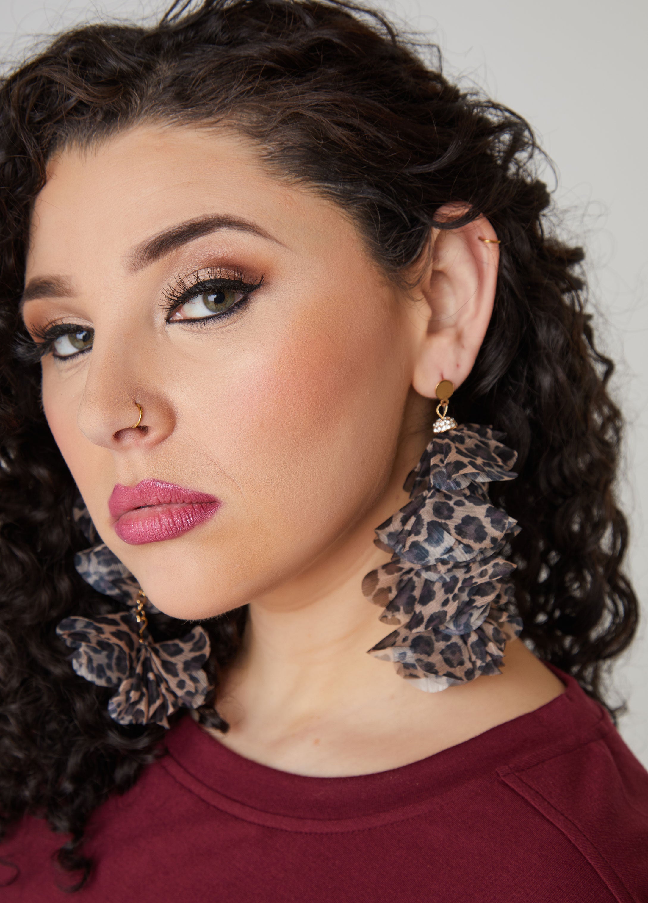 Fashion Statement Jewelry Trendy Crystal Leopard Chiffon Earrings