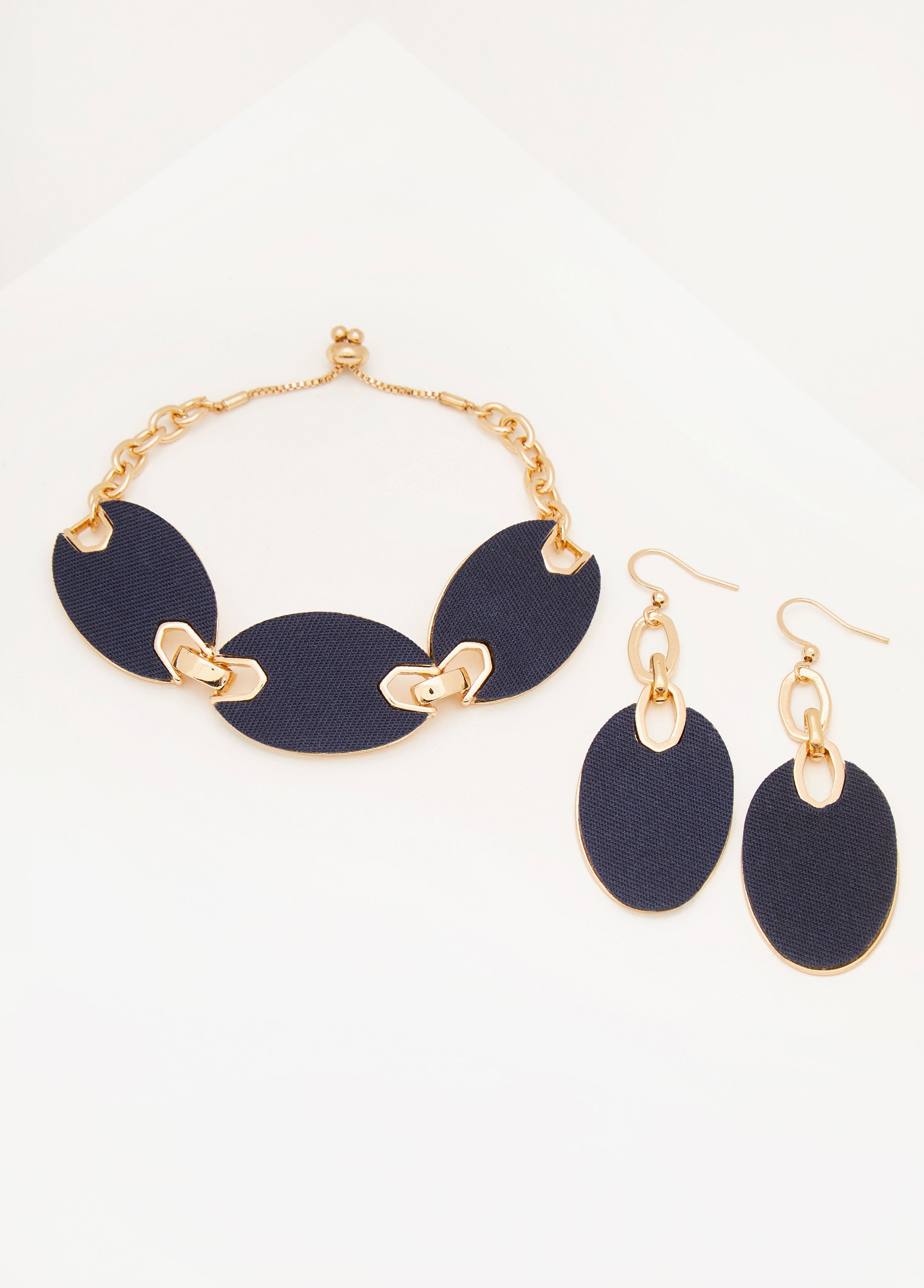 Statement Jewelry Gold Denim Bracelet Earrings Set