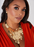 Statement Jewelry Hammered Gold Necklace Earrings Set