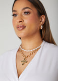 Layered Faux Pearl Cross Necklace