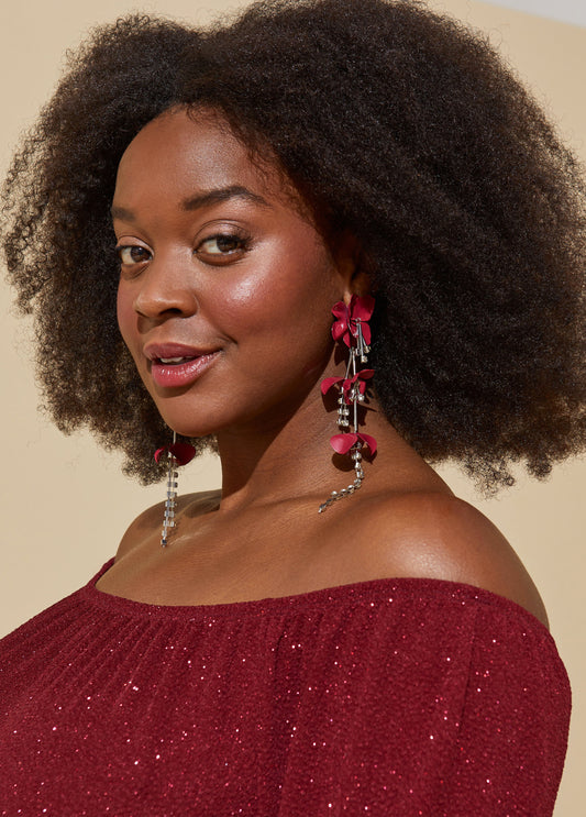 Crystal And Coated Petal Earrings