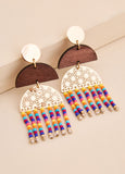 Beaded Wood And Metal Earrings