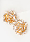 Pave Crystal Rose Clip On Earrings