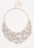 Statement Jewelry Oversized Silver Necklace Floral Cocktail Jewelry