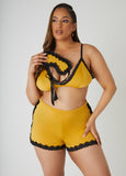 Plus Size Sexy Lingerie Bralette Mask Shorts Three Piece Pajamas Set