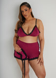 Plus Size Lingerie Sexy Pajamas Mask Bralette Shorts Three Piece Set