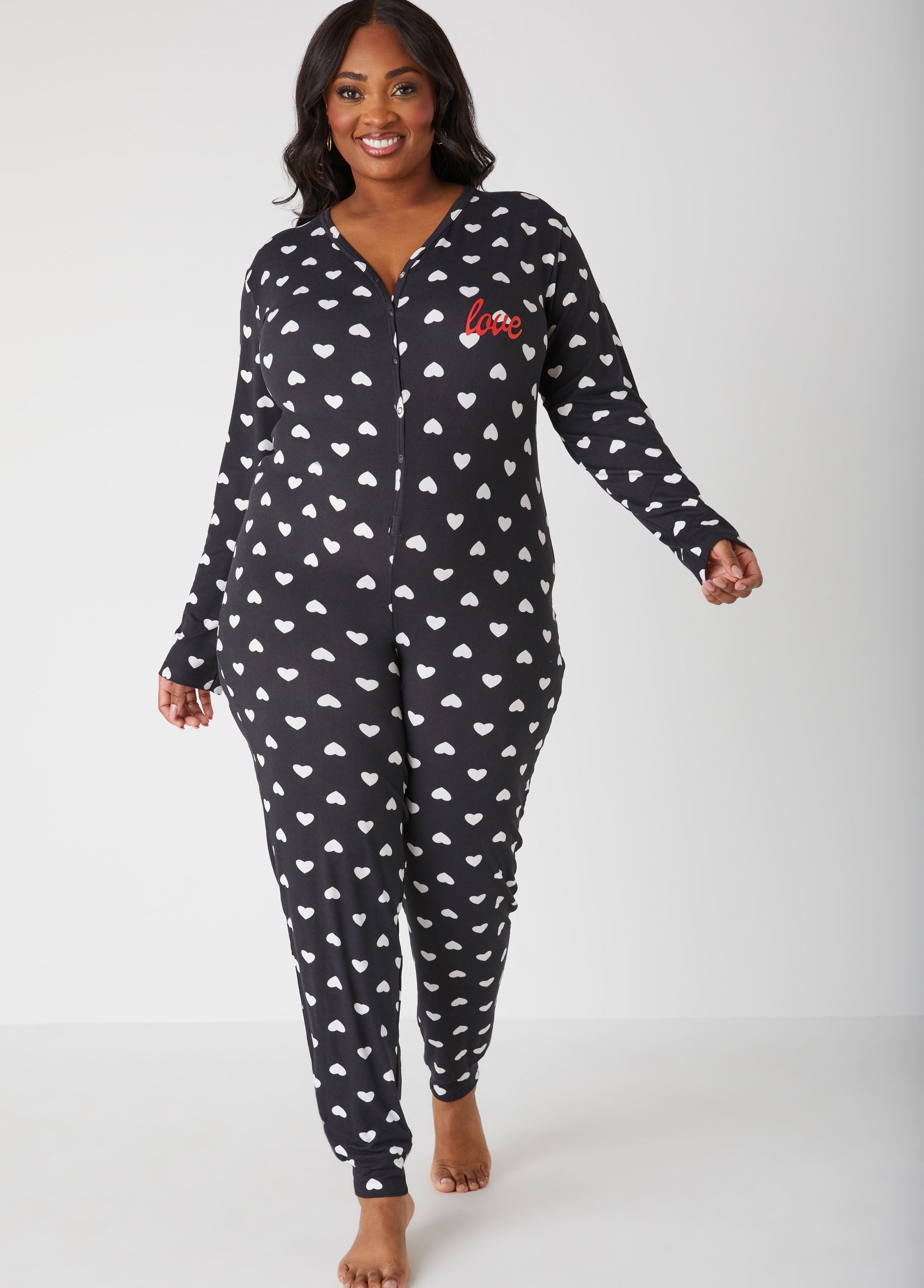 Plus Size Sexy Hearts Sleep Jumpsuit Plus Size One Piece