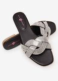 Trendy braided faux leather slides crystal slip on sandals