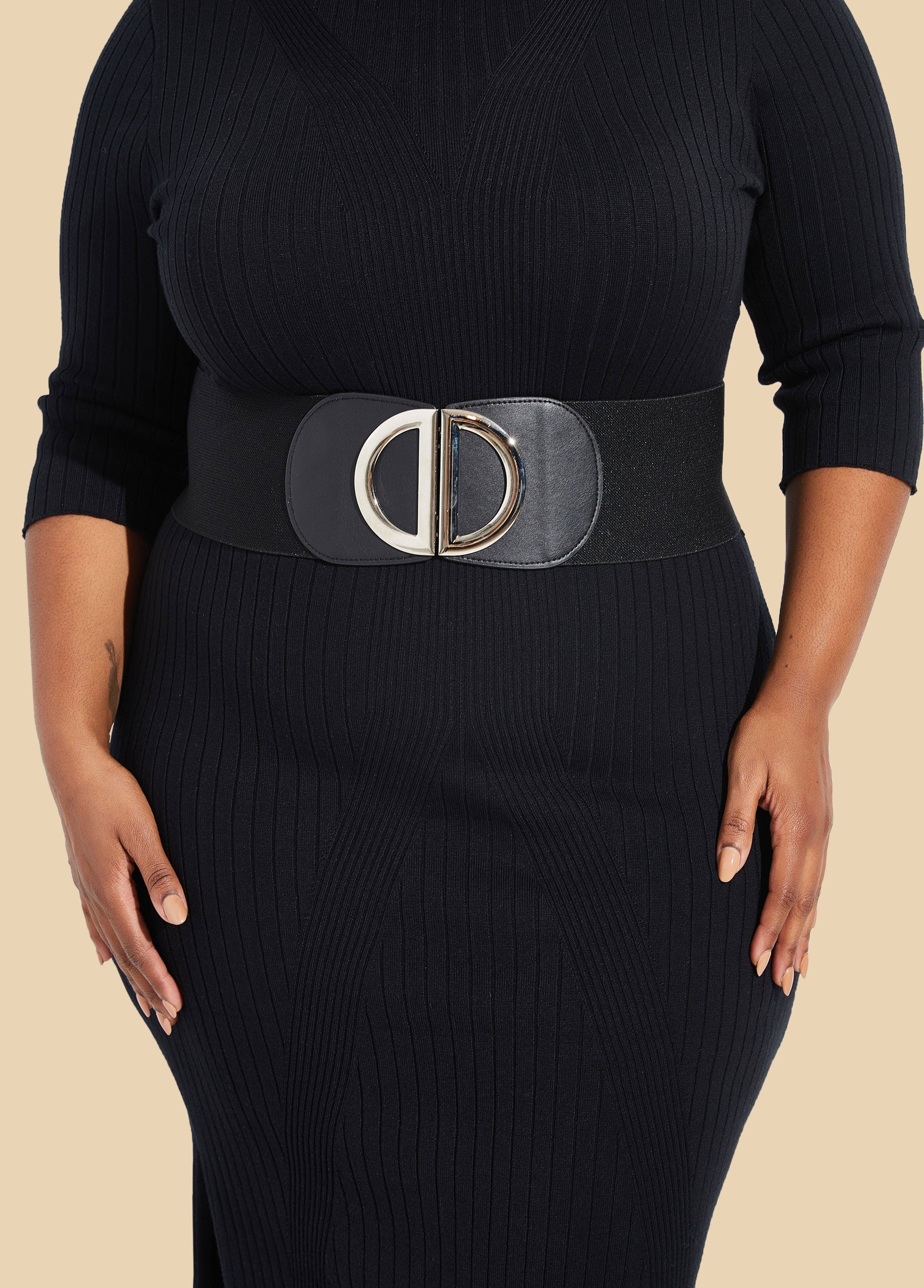 Plus Size Trendy Buckle Embellished Wide Stretch Waist Cinch Belts