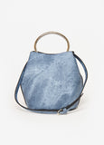 Whiskered Denim Print Bucket Bag