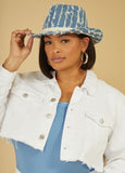 Trendy Accessory Frayed Denim Panama Hat Rhinestone Oversize Hat