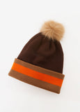 Striped Faux Fur Pom Pom Beanie