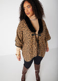 Faux Fur Trimmed Animal Ruana