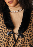 Faux Fur Trimmed Animal Ruana