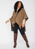 Plus Size Animal Jacquard Ruana Kimono Poncho Fall Fashion