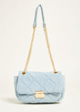 Chain Trimmed Quilted Denim Bag