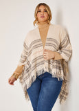 Plus Size Plaid Boucle Open Knit Ruana Kimono Poncho Fall Fashion